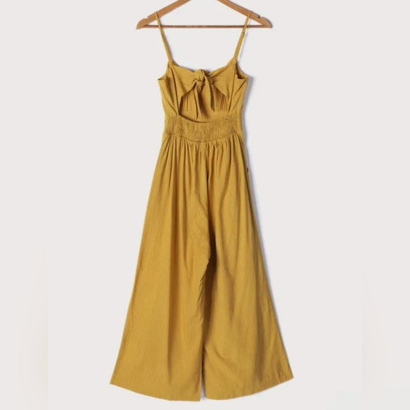 Lulus Coastal Air Mustard Yellow Striped Tie-Back Culotte Jumpsuit - Picture 6 of 9